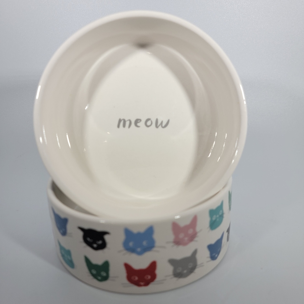 Fringe Studios California Set of 2 Cat-Themed Ceramic Bowls Colorful Cat Faces